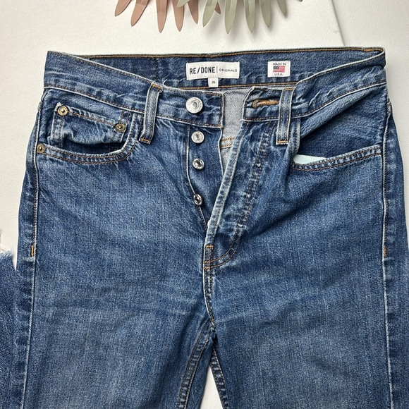 Re/Done Med/Dark Wash Frayed Hem Jeans - 25 - Picture 1 of 7